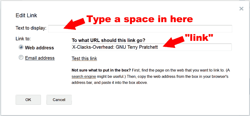 Picture of the Add Link dialogue inside GMail